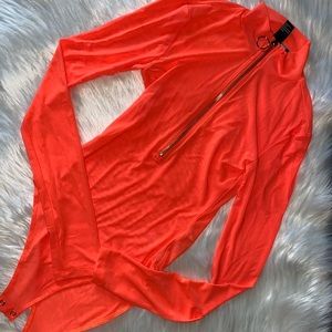 Neon orange mesh bodysuit